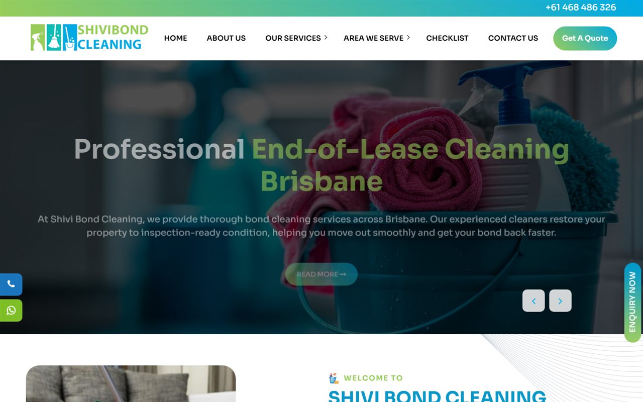 Screenshot of the Shivi Bond Cleaning website